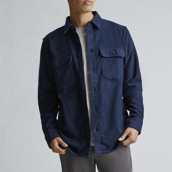 Man wearing a heavyweight long-sleeved shirt