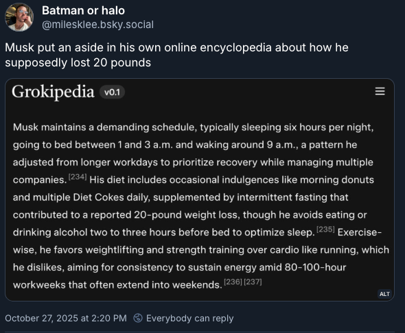 Elon Musk's Grokipedia entry.