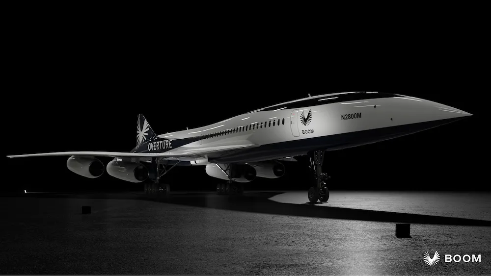 How Boom is resurrecting supersonic flight 3 A sleek, black and white Boom supersonic jet, labeled