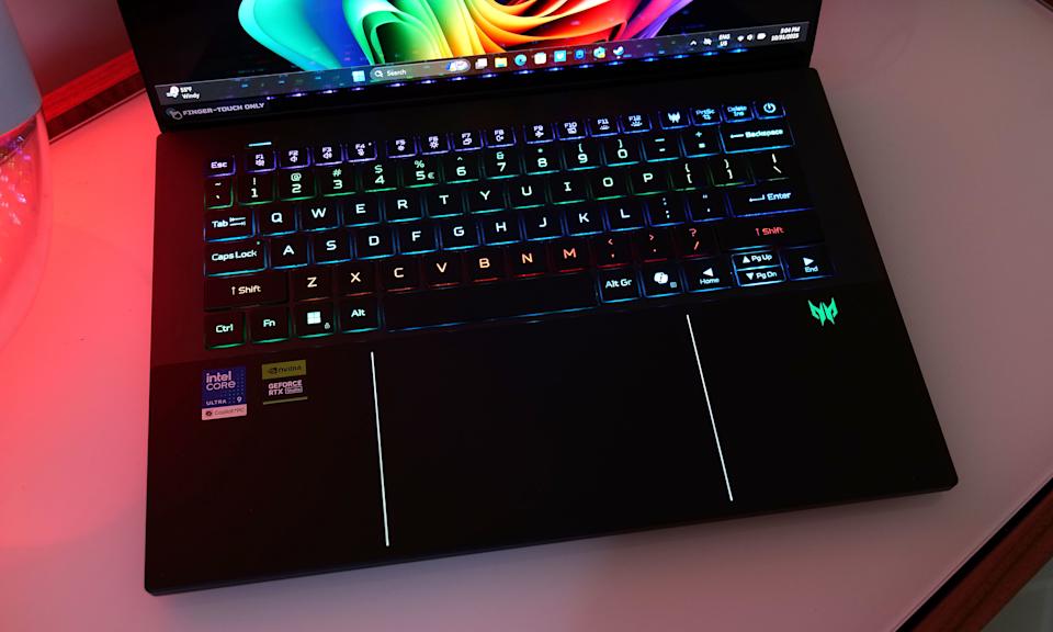 A true ultra-portable gaming laptop 3 The Acer Predator Triton 14 AI features a keyboard with mini LED lighting for each key and a touchpad with built-in stylus support.