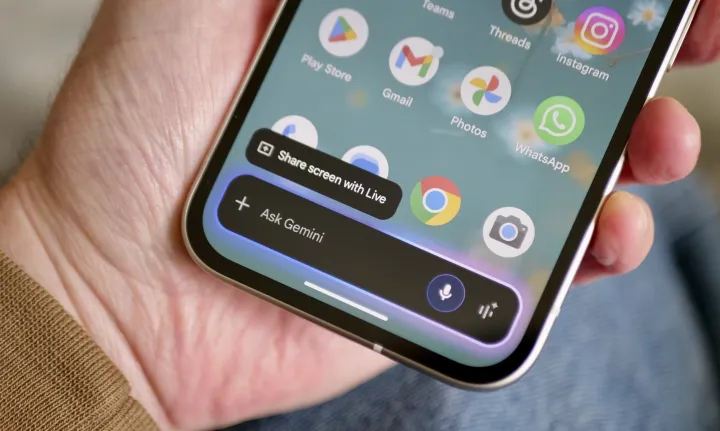 Someone using Google Gemini on a Google Pixel 9a.
