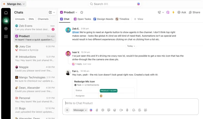 ClickUp adds a new AI assistant to better compete with Slack and Notion