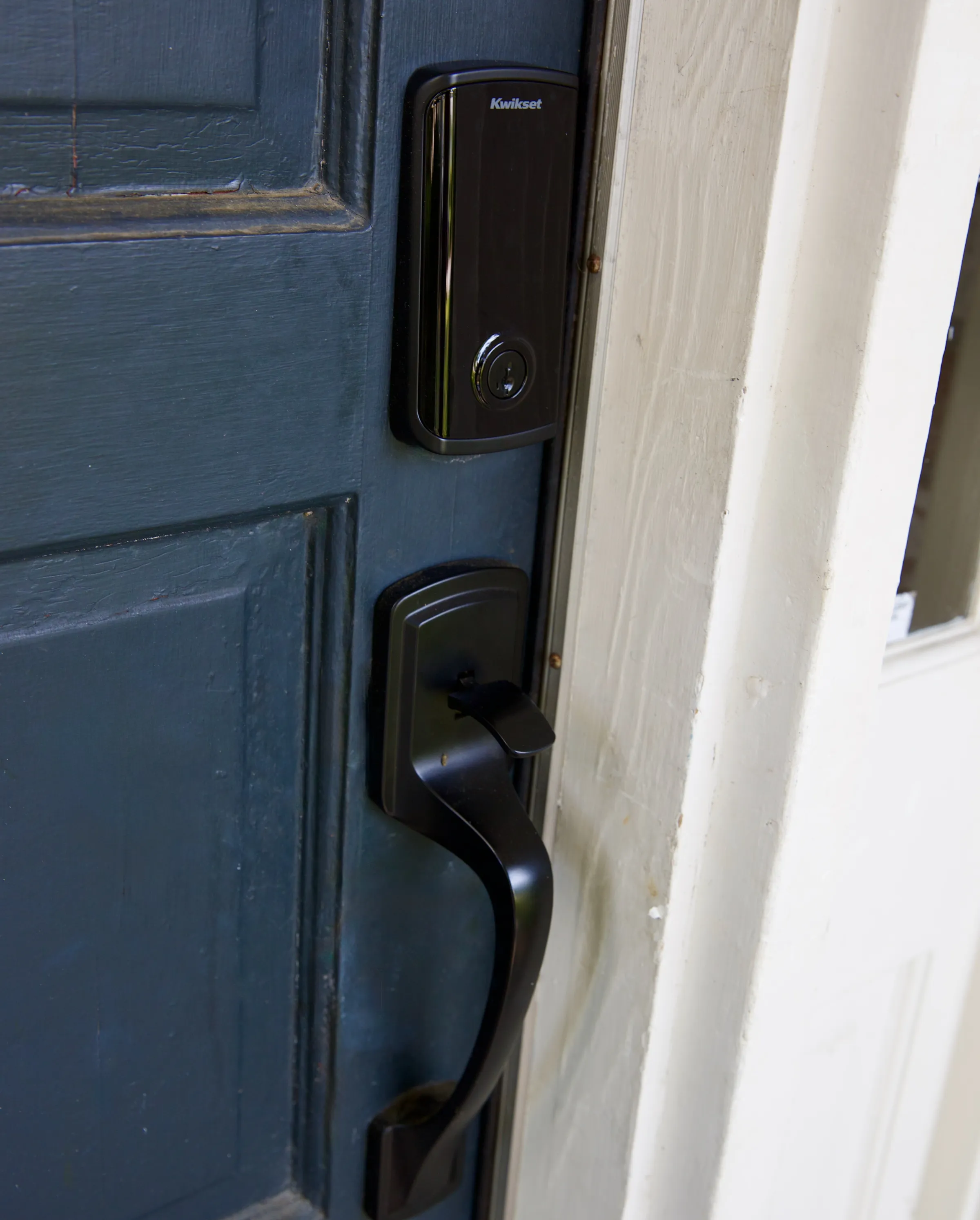 I tested 30 smart locks, and these are the best 3 The Halo blends in nicely with a contemporary Kwikset door handle set. It’s a shame about the prominent branding, though.