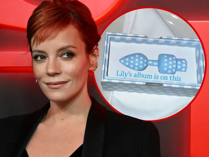 Lily Allen hands out butt plugs to celebrate her new album at the launch party